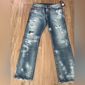 True Religion Blue Straight Jeans Distressed Design